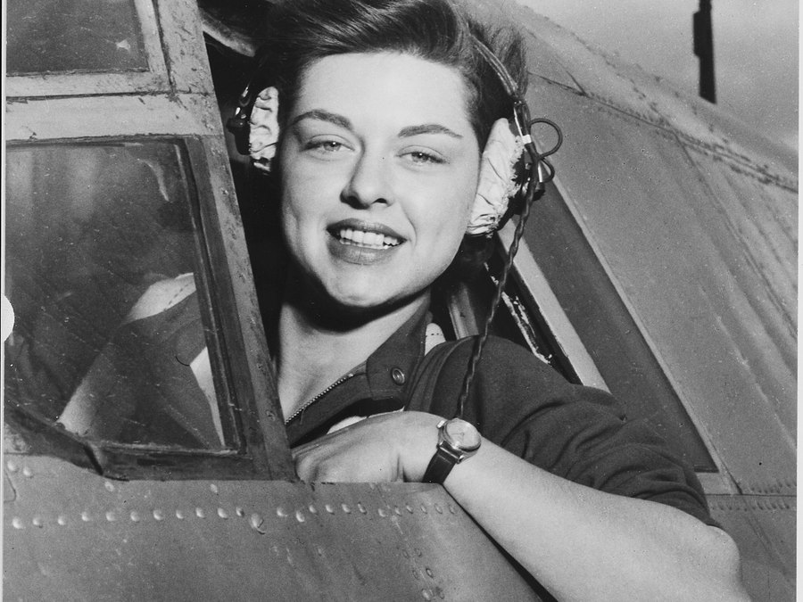 A WASP pilot at the controls of a bomber, Texas
